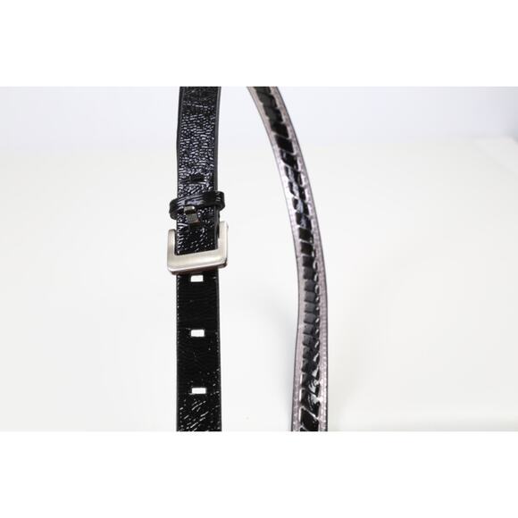 Calvin Klein Black Patent Leather Braided Link Skinny Belt Size L Silver Buckle